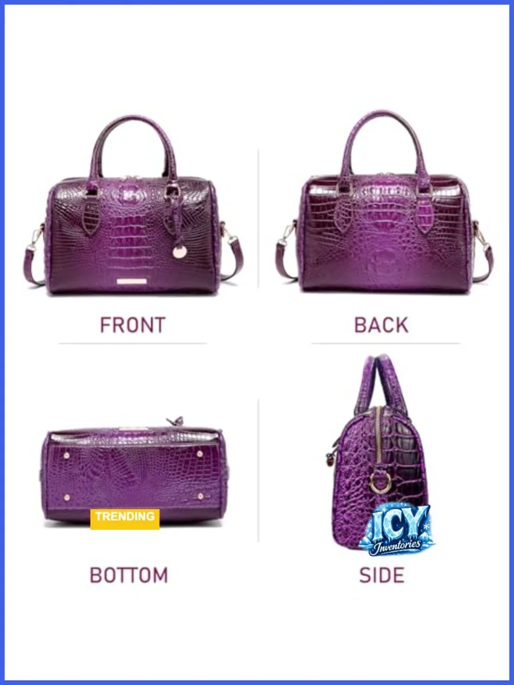 Vegan Leather Crocodile Embossed Satchel Purse with Top Handles, Adjustable